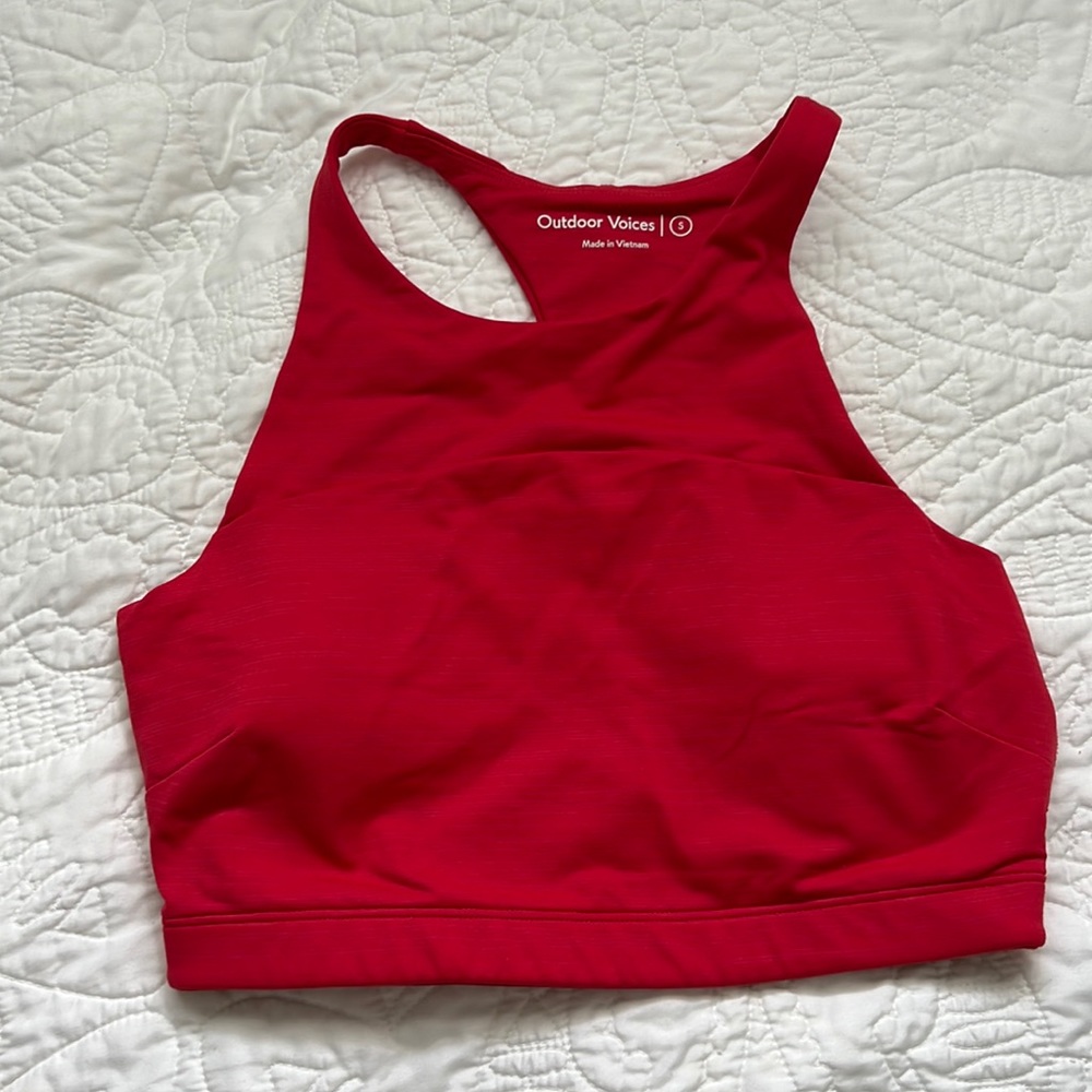 Outdoor Voices Red High-Neck Crop Top